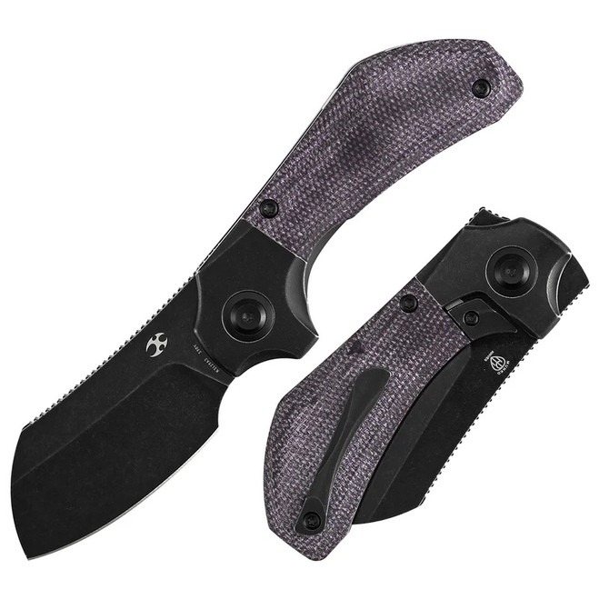 Kansept Pluto Folding Knife Blackwash Titanium/Purple Micarta Handle S90V Drop Point Plain Edge Blackwash Finish K3129A2