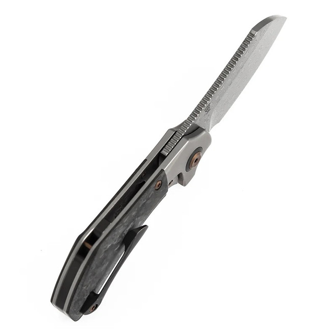 Kansept Pluto Folding Knife Stonewash Titanium/Shred Carbon Fiber