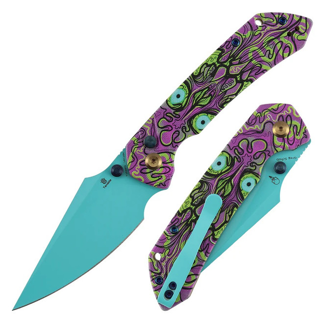 Tenable Fenrir Folding Knife Jade G10/Purple Undead Handle 14C28N Harpoon Plain Edge Blue Finish T1034F7