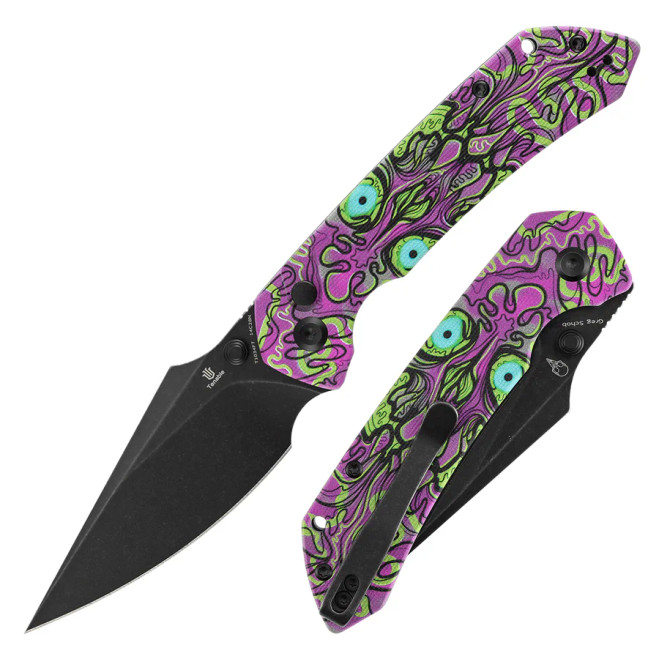 Tenable Fenrir Folding Knife Jade G10/Purple Undead Handle 14C28N Harpoon Plain Edge Blue Finish T1034F7