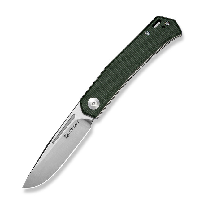 Sencut Braxx Folding Knife Green Canvas Micarta Handle D2 Plain Edge Satin Finish S25089-2