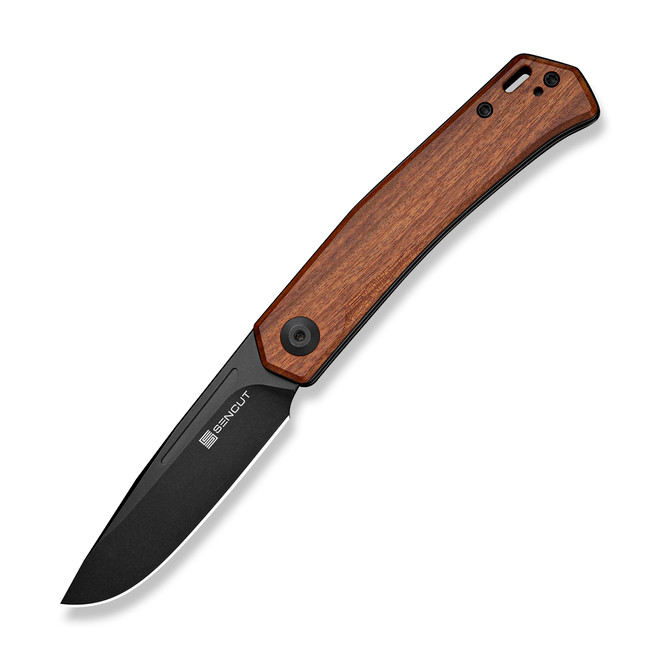 Sencut Braxx Folding Knife Guibourtia Wood Handle D2 Plain Black Blade S25089-3