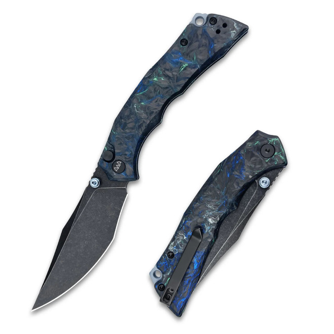 Wixco Jugger Folding Knife Black/Blue/Green Carbon Fiber Handle N690 Plain Edge Black Stonewash Finish WX22-C