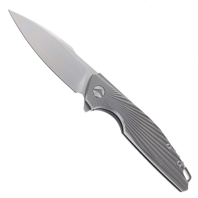 FerraMonster Aurora Rays Folding Knife Grey Polished Beadblast Handle M390 Plain Edge Hand Rubbed Satin Finish FM23002-A