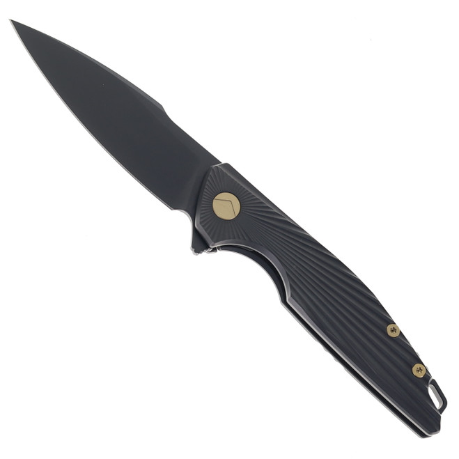 FerraMonster Aurora Rays Folding Knife Black Titanium Handle M390 Plain Black Blade FM23002-C