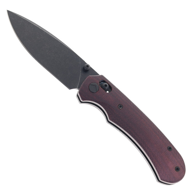 FerraMonster Spectrum Folding Knife Red Canvas Micarta Handle 154CM Plain Edge Black Stonewash Finish FM23004CP-B