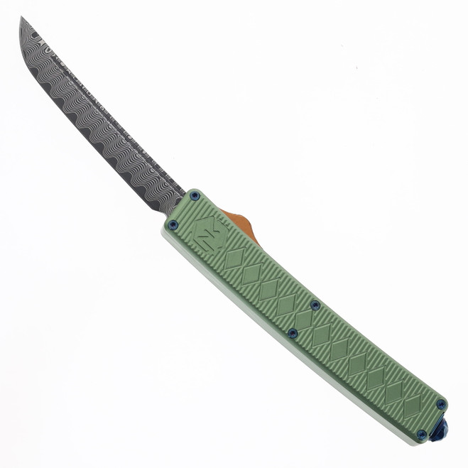 Normandy Knives Shogun OTF Automatic Knife Green Aluminum Handle Damascus W/ VG10 Core Blade S-GD