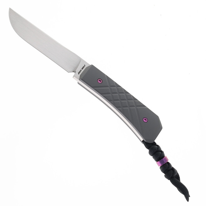 Jack Wolf Pioneer Fixed Blade Knife Dark Blast Titanium Cross Hatch 2 Handle S90V Drop Point Plain Edge Hand Satin Finish