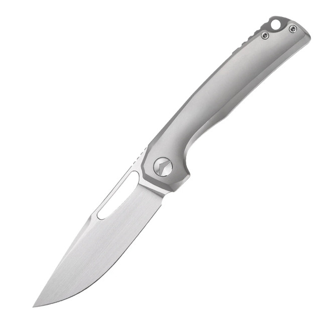 FerraMonster Ferrox Folding Knife Grey Titanium Handle M390 Plain Edge Hand Rubbed Satin Finish FM23006-A