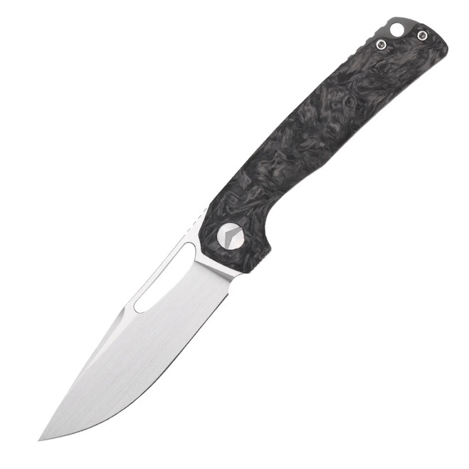 FerraMonster Ferrox Folding Knife Dark Matter Black FatCarbon Fiber Handle M390 Plain Edge Hand Rubbed Satin Finish FM23006-B