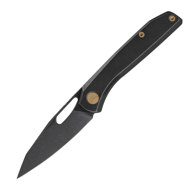 FerraMonster Xandros Folding Knife Black SW Titanium Handle S90V Plain Edge Black Stonewash Finish FM23007-B