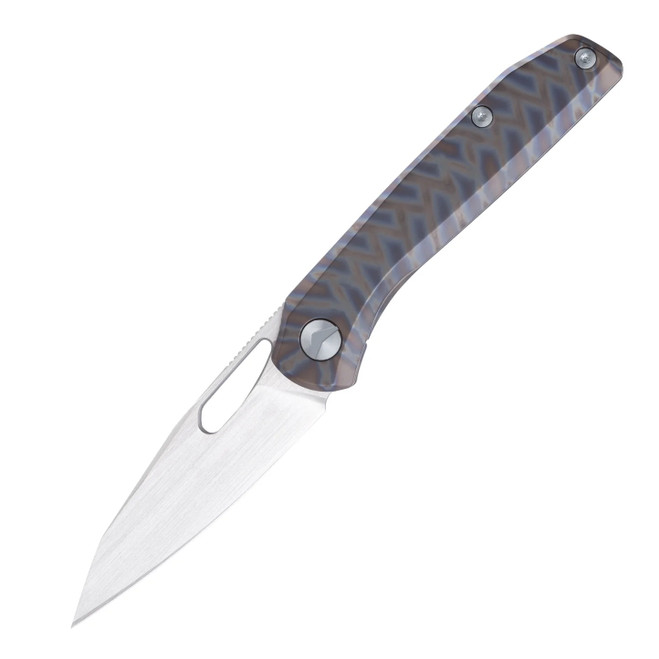 FerraMonster Xandros Folding Knife Tiger Stripe Flame Titanium Handle S90V Plain Edge Hand Satin Finish FM23007-C