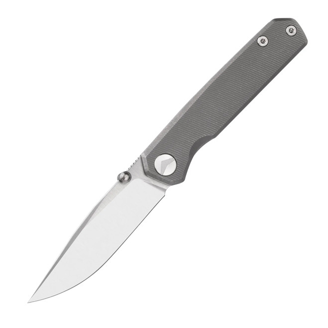 FerraMonster Kroma Folding Knife Beadblast Stonewash Titanium Handle Elmax Plain Edge Satin Finish FM23008-B
