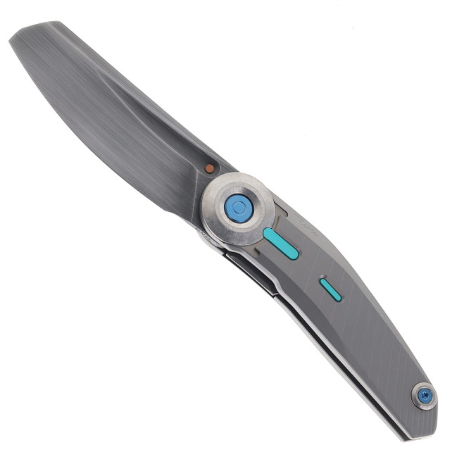 Reate VK-CLU Folding Knife Textured Gray Titanium Handle Hand Rubbed Acid Washed Elmax Blade