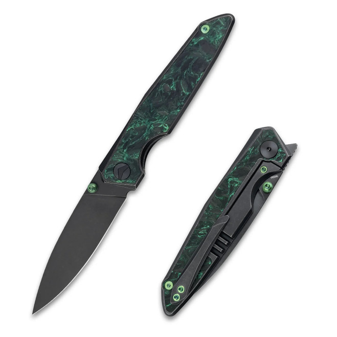 FerraMonster Urbangrip V2 Folding Knife Black SW/Green Titanium/Carbon Fiber Handle M390 Plain Black Blade FM23001-H