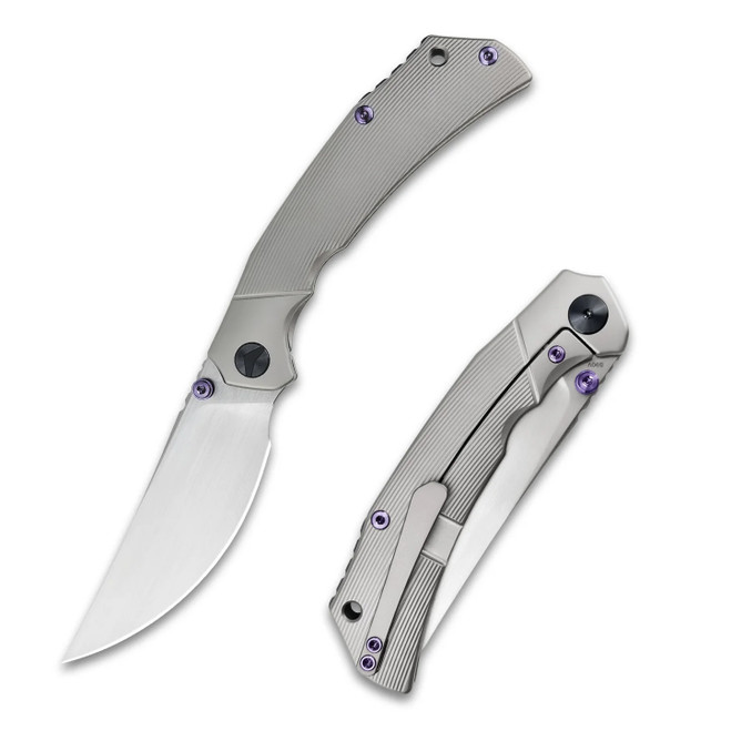 FerraMonster Reaver Folding Knife Bronze Titanium Handle S90V Clip Point Plain Edge Hand Rubbed Satin Finish FM23010-A