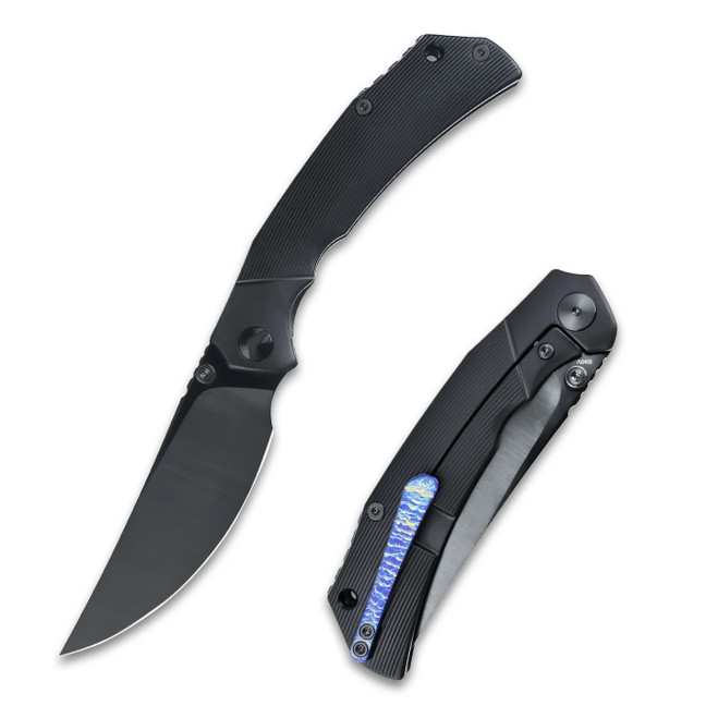 FerraMonster Reaver Folding Knife Black PVD/Lightning Backspacer /Clip Handle S90V Clip Point Plain Edge Black PVD Finish FM23010-D