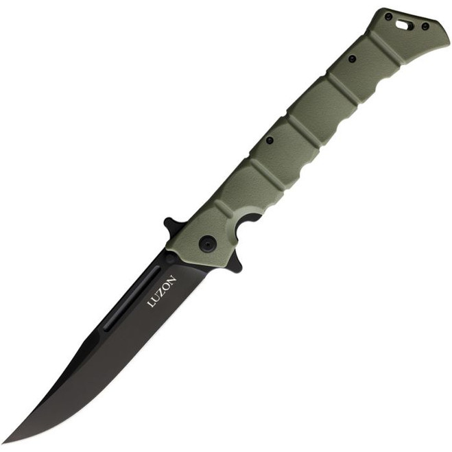 Cold Steel Large Luzon Folding Knife OD Green GFN Handle 8Cr13MoV Clip Point Plain Black Blade CS20NQXODBK