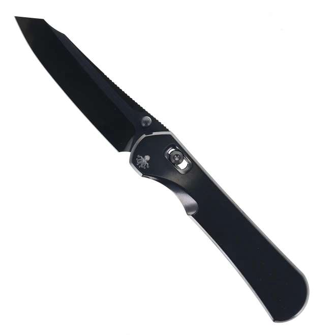 Piratech Kraki Folding Knife Black Zirconium Handle S90V Plain Edge Mirror-Polished DLC Finish K02S-Zir