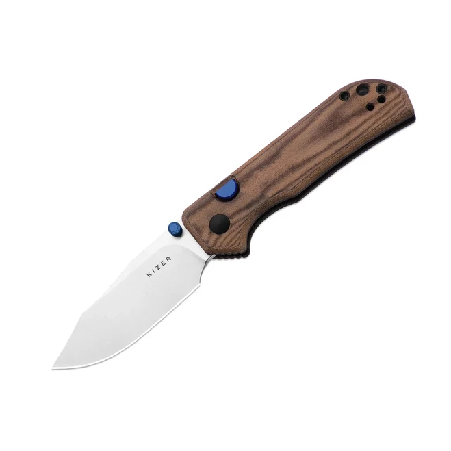 Kizer Nice Guy Folding Knife Brown Madder Micarta Handle AEB-L Clip Point Plain Edge Satin Finish V3011BCA1