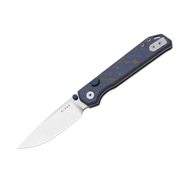 Kizer Begleiter 2.9 Folding Knife Blue Vortex Pattern Micarta Handle BD1N Drop Point Plain Edge Satin Finish V3458.2BDA1