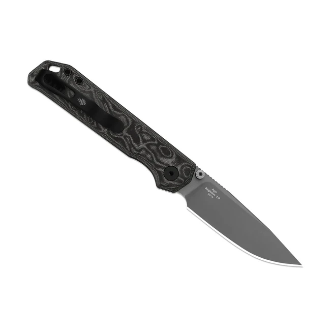Kizer Begleiter 2.9 Folding Knife Black/White Vortex Pattern Micarta Handle BD1N Drop Point Plain Edge Gray PVD/Stonewash Finish V3458.2BDA2