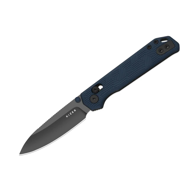 Kizer Begleiter 2.9 Folding Knife Blue Aluminum Handle S35VN Drop Point Plain Edge Matte DLC Ultra Finish Ki3458.2CDA1