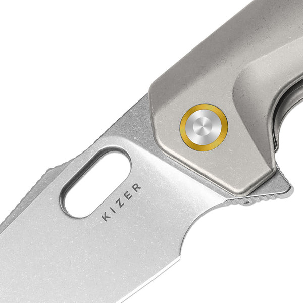 Kizer Takahe Folding Knife Gray Titanium Handle S35VN Sheepsfoot