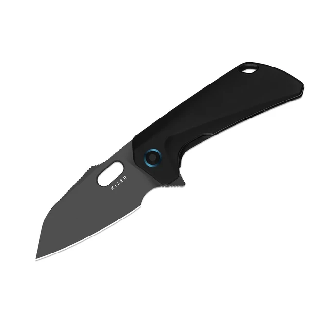 Kizer Takahe Folding Knife Black Titanium Handle S35VN Sheepsfoot Plain Edge Matte DLC Ultra Finish Ki3701A2