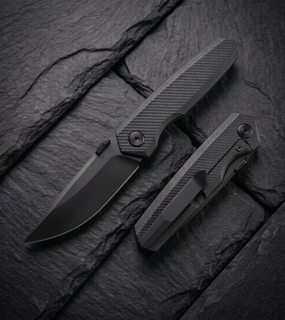 (Pre-Order Arrives in August) Vanguard Bastion Folding Knife Black Titanium Handle DLC Vanax Blade