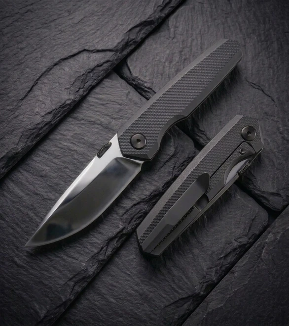 (Pre-Order Arrives in August) Vanguard Bastion Folding Knife Black Titanium Handle DLC Semi Mirror Vanax Blade