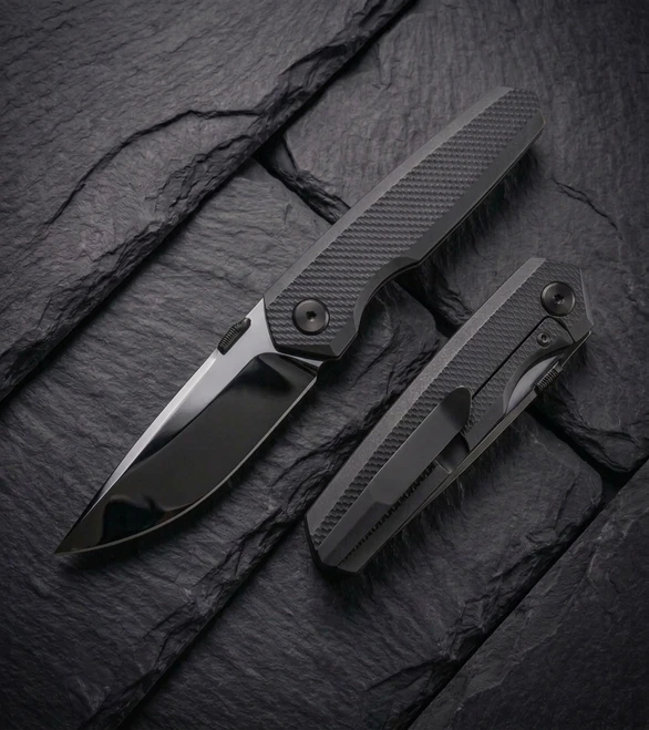 (Pre-Order Arrives in August) Vanguard Bastion Folding Knife Black Titanium Handle DLC Super Mirror Polished Vanax Blade