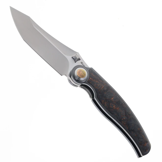 Rike Hunter Folding Knife Dark Grey Titanium & Rust Orange Carbon Fiber Handle S90V Blade