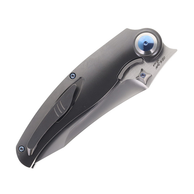 Rike Hunter Folding Knife Dark Grey Titanium & Blue/Green Carbon