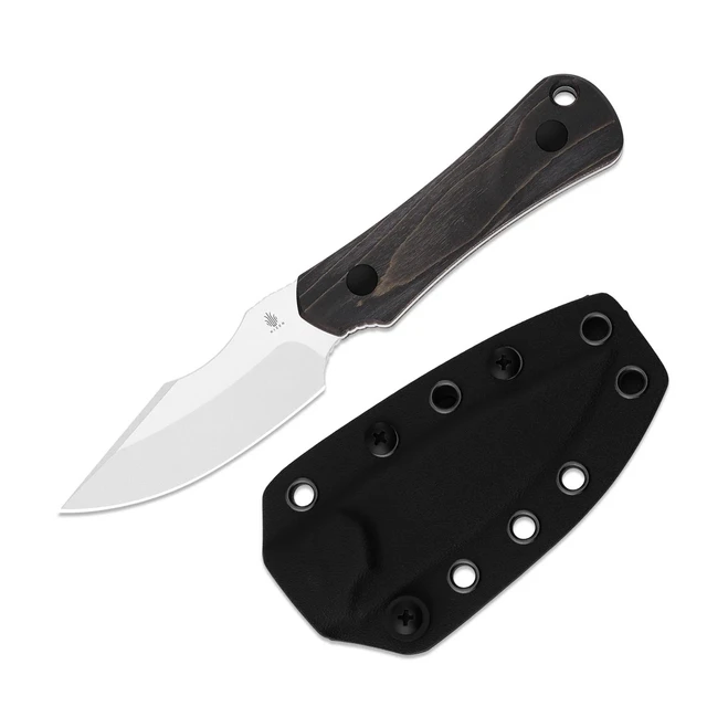 Kizer Bone Fixed Blade Knife Black Stabilized Wood Handle AEB-L Drop Point Plain Edge Stonewash Finish 1122A4