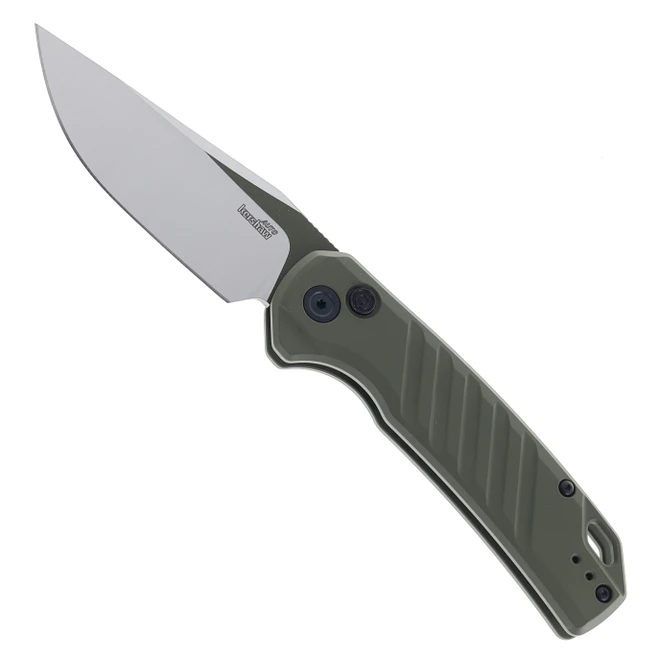 Kershaw Launch 23 Button Lock Automatic Knife Olive Anodized Aluminum Handle Two-Tone Finish CPM-154 Trailing Point Blade 7305OL