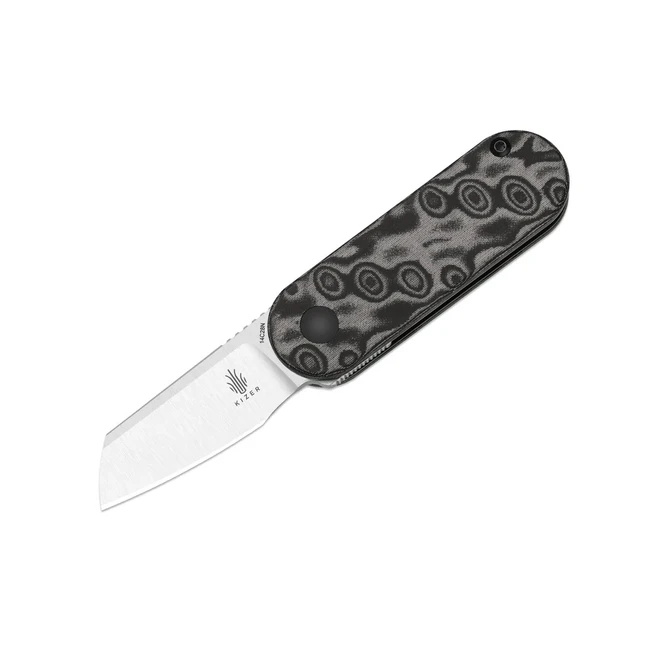 Kizer Mini Bay Folding Knife Gray Vortex Pattern Micarta Handle 14C28N Drop Point Plain Edge Satin Finish V2583A6