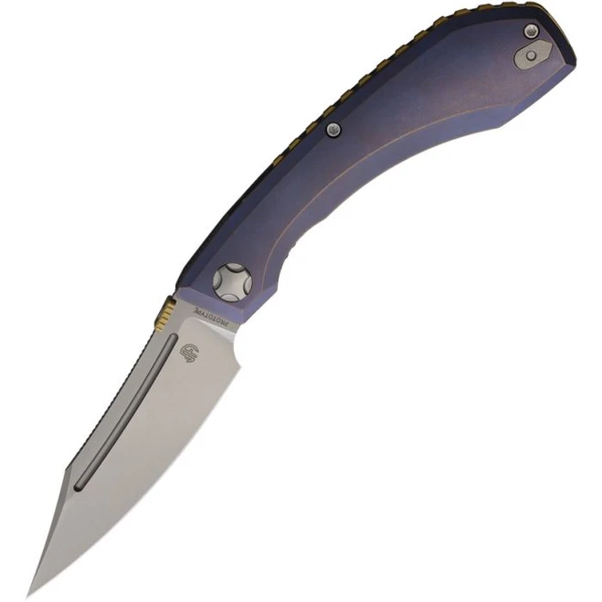 North Mountain Blade Redeemer Folding Knife Purple Titanium Handle M390 Reverse Tanto Plain Edge Satin Finish 2601PR