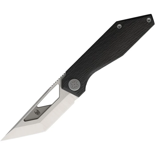 Cavol Shimo Folding Knife Black Carbon Fiber Handle M390 Tanto Plain Edge Satin Finish C05CDS