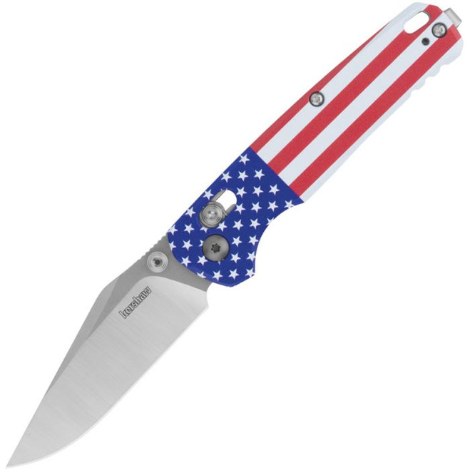 Kershaw Bel Air Folding Knife American Flag Aluminum Handle Magnacut Clip Point Plain Edge Stonewash Finish 6106USA