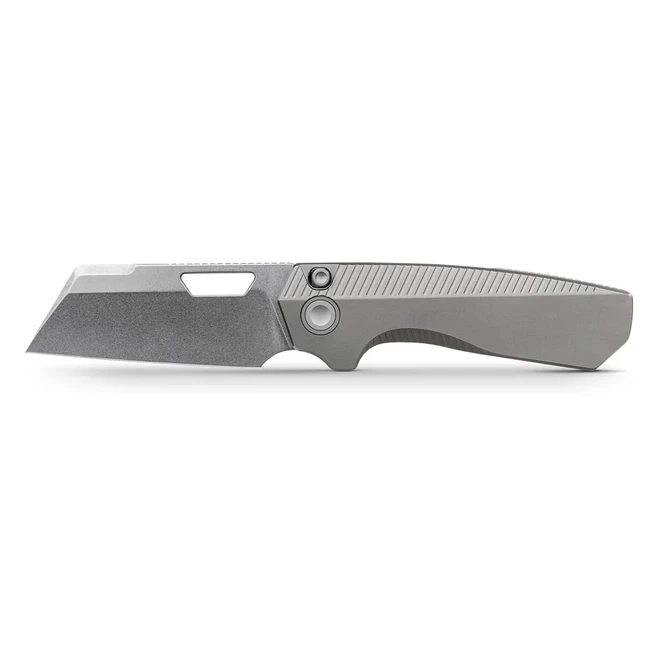 Vosteed Nip-L Folding Knife Gray Titanium Handle Elmax Modified Sheepsfoot Plain Edge Stonewash Finish A4201