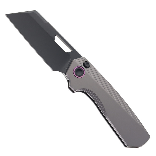Vosteed Nip-L Folding Knife Dim Gray Titanium Handle Elmax Modified Sheepsfoot Plain Edge Black Stonewash Finish A4203