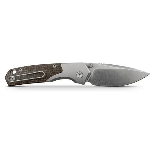 Vosteed Psyop Folding Knife Brown GID Micarta Handle S35VN Drop Point Plain Edge Satin Finish A2238