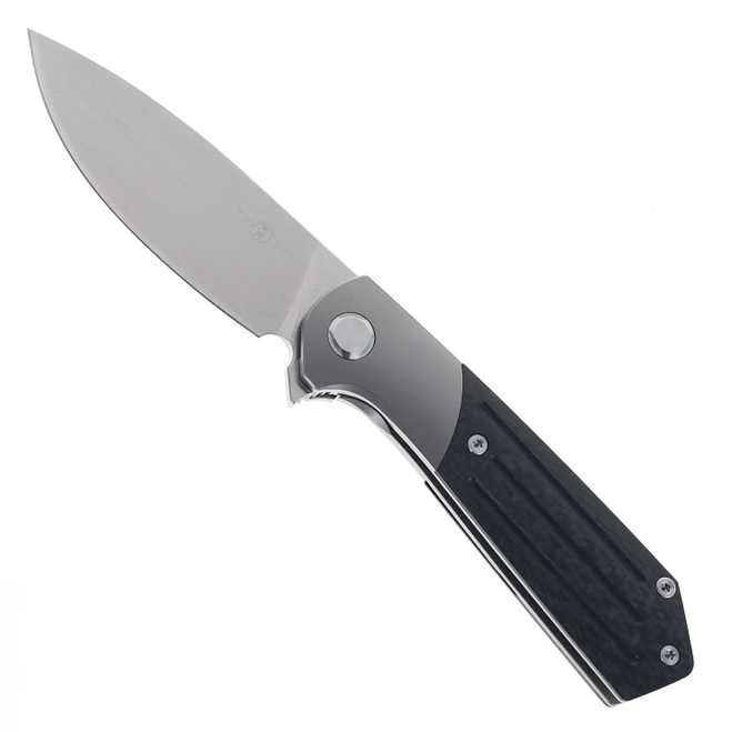 TwoSun Folding Knife Black Titanium Carbon Fiber Handle M390 Stonewash Blade Plain Edge TS223