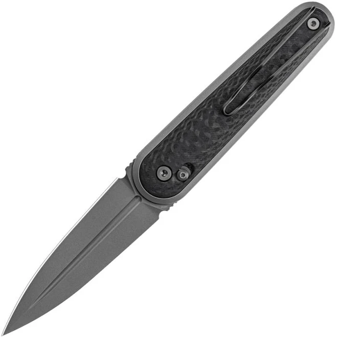 SRM Twin Folding Knife Black Carbon Fiber Handle N680 Dagger Plain Edge 251MB-GB