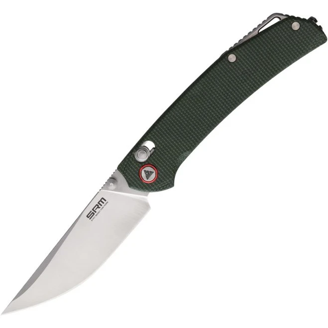 SRM Folding Knife OD Green Canvas Micarta Handle 14C28N Plain Edge Brushed Finish 411L-MG