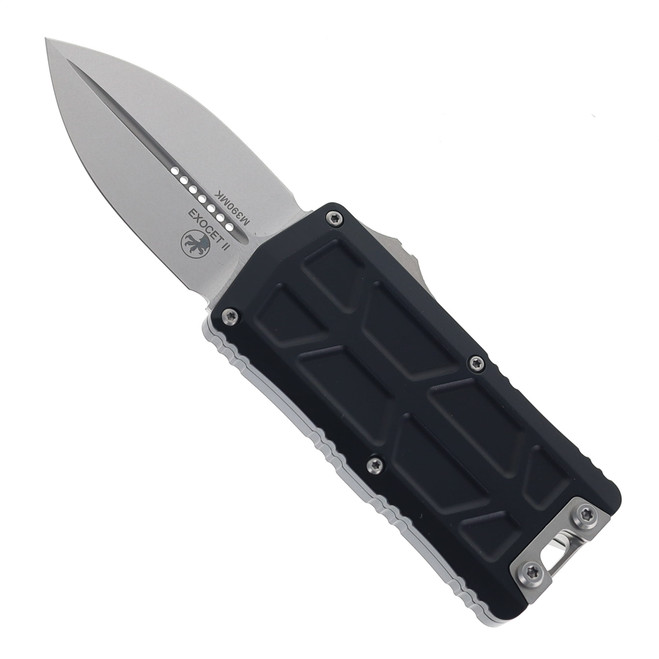 Microtech Exocet II OTF Automatic Knife D/E Stonewash M390MK Black Aluminum Handle 1157-10