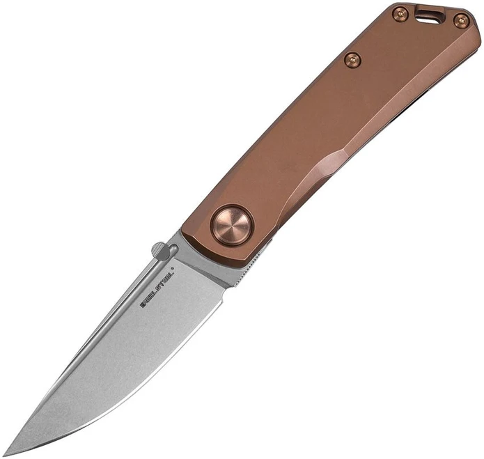 Real Steel Luna ECO Folding Knife Bronze Stainless Steel Handle K110 Plain Edge Bead Blast Finish RS7084