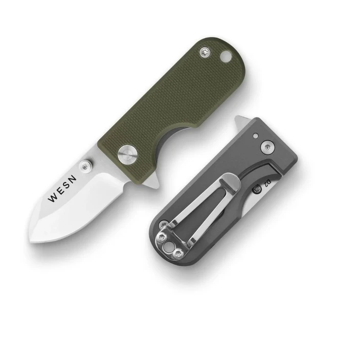 WESN The Microblade Folding Knife Green Titanium Handle D2 Plain Edge WESN01-3