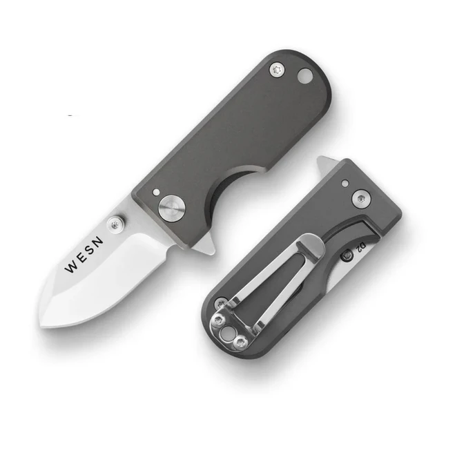 WESN The Microblade Folding Knife Gray Titanium Handle D2 Plain Edge WESN01-0
